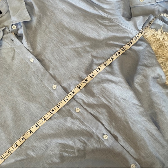 NWT ZARA Linen Tie Waist Button Blouse Blue Size L Oversized Fit - Picture 9 of 14